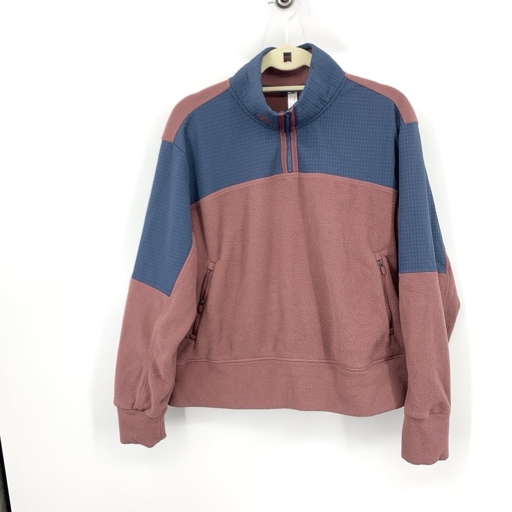 ADIDAS Women Size XL Sweatshirt Blue Mauve Pink Fleece 1/4 Zip Pullover Top